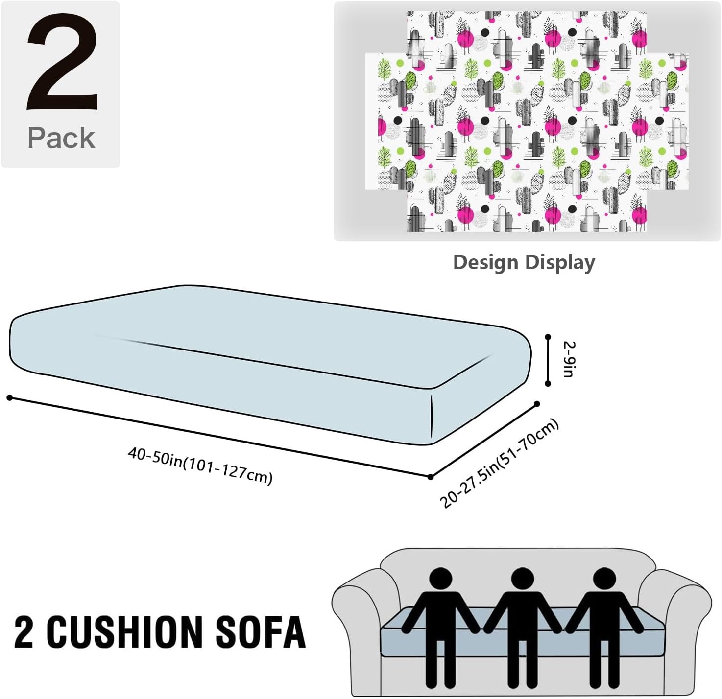 Doodle Cactus Art Loveseat Covers Couch Covers for 2 Cushion Couch, 2-Piece Stretch Sofa Slipcovers Anti-Slip Washable Furniture Protectors for Dogs Pets