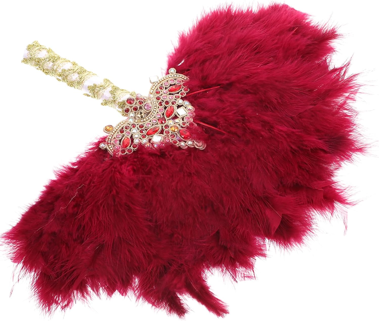 CLISPEED Women Handheld Rhinestone Decorative Fan with Red Triangle Crystals, Half round Design, Bridal and Bridesmaid Wedding Accessory for Stage Performances and Party Use