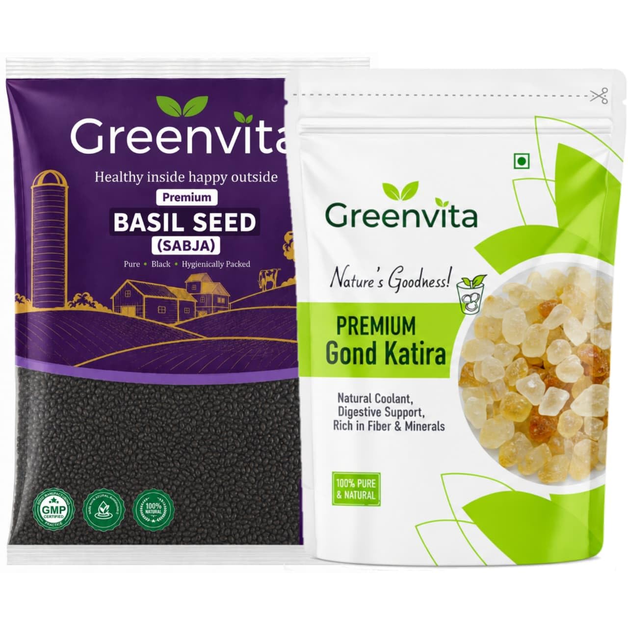 Greenvita Gond Katira and Sabja Seeds Combo 200g Each Tragacanth Gum Crystals & Tukhmaria Badam Pisin & Basil Seeds Body Cooling Properties-image-41