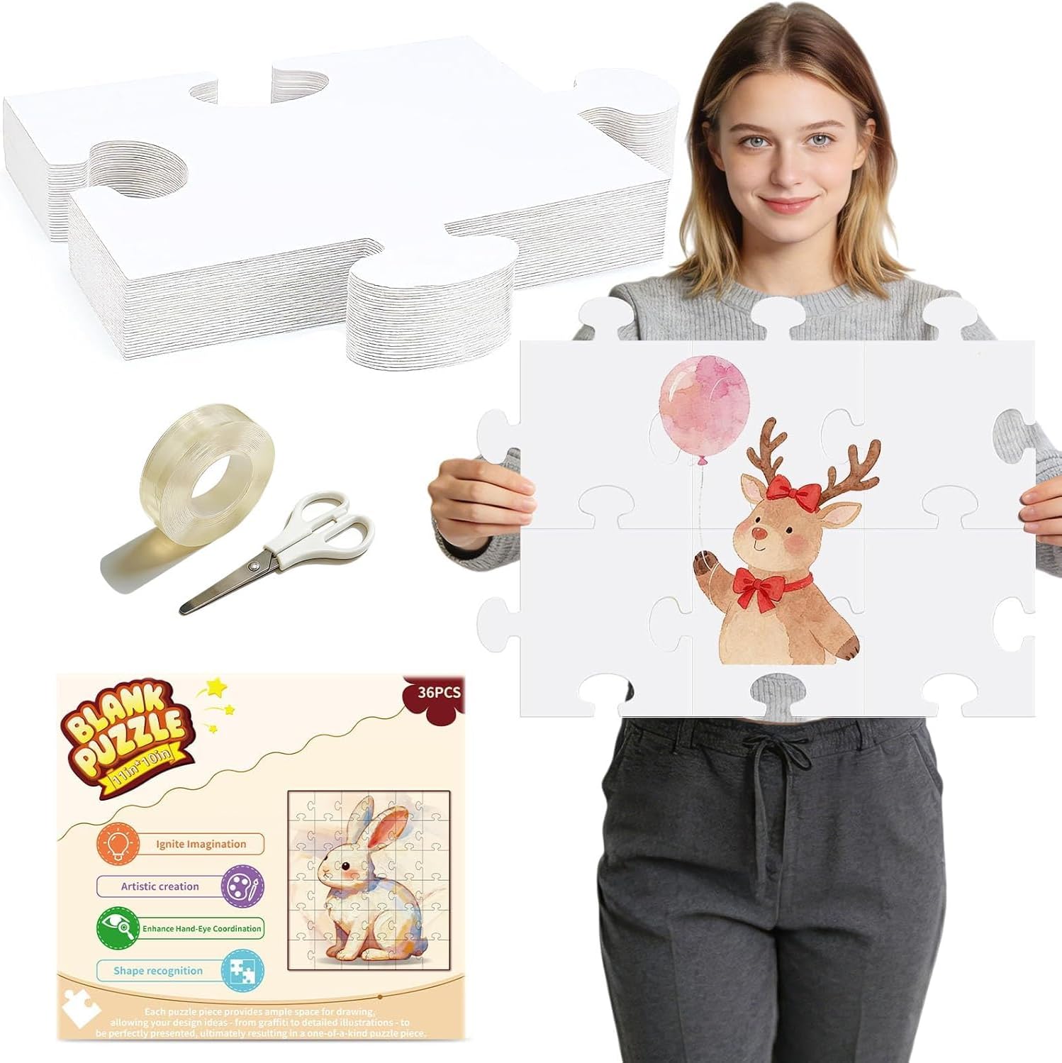 36 PCS Large Blank puzzles to draw on - Blank Jigsaw Puzzle Pieces 10 x 11 Inch DIY Set for All Ages, Oversized White Sheets for Coloring, Painting, Classroom Use, Perfect as Blank Puzzle Gift