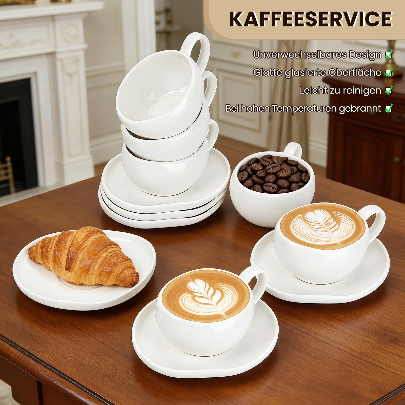 Filiżanki do espresso, zestaw filiżanek do espresso ze spodkami, 6-częściowy zestaw filiżanek do espresso i spodków, ceramiczne ze spodkami, 120 ml, filiżanki i spodki, białe
