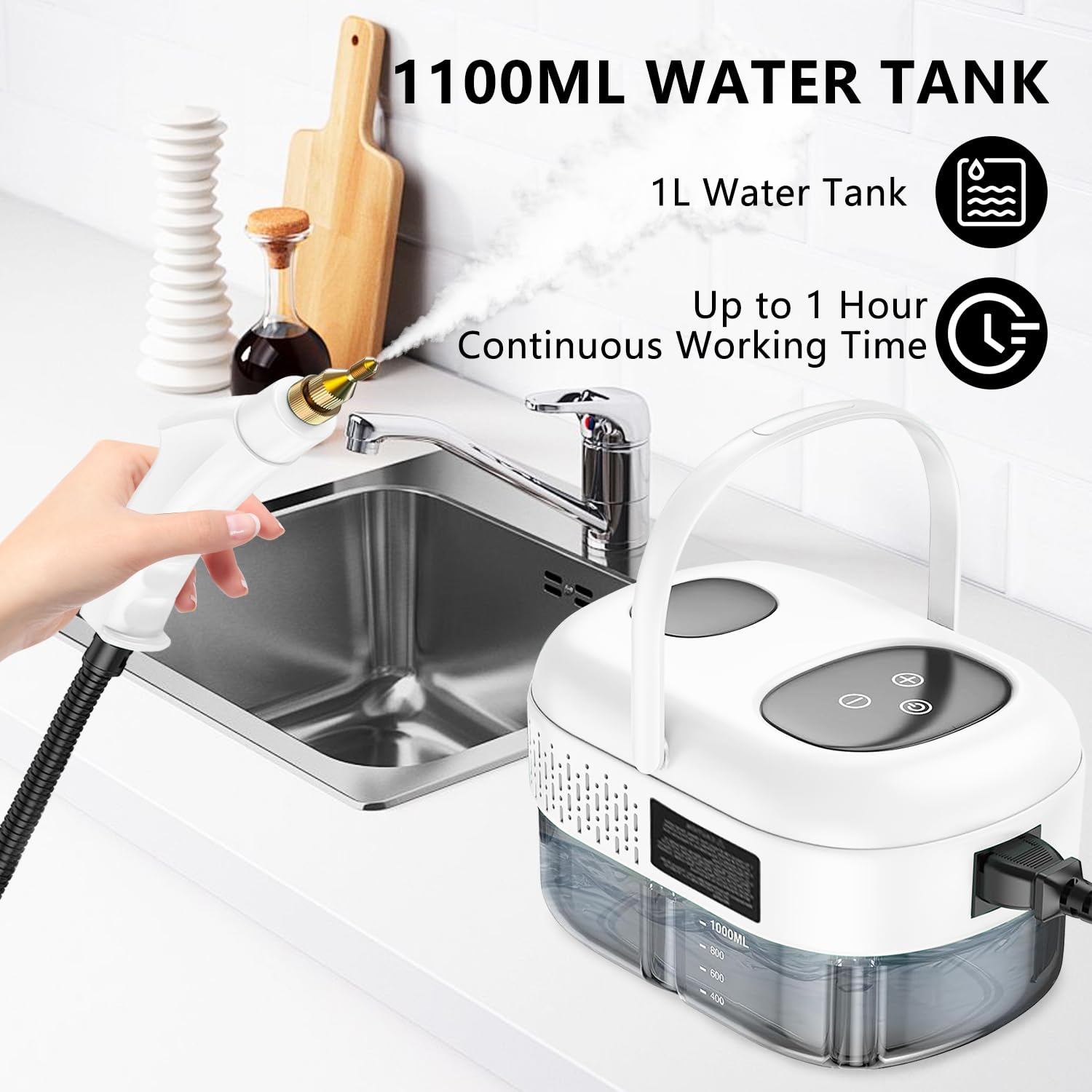 2500W Handheld Steam Cleaner, High Pressure Steamer for Cleaning, Portable Steam Cleaning Machine for Home Use With 3 Brushes, Electric Steam Cleaner for Car, Kitchen, Furniture, Grout, Tile (White)
