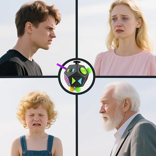 Miniatura 30 de Cubo de juguetes para ansiedad, cubo de descompresión de 12 caras, alivia el estrés y la depresión ansiosa con autismo para niños y adultos