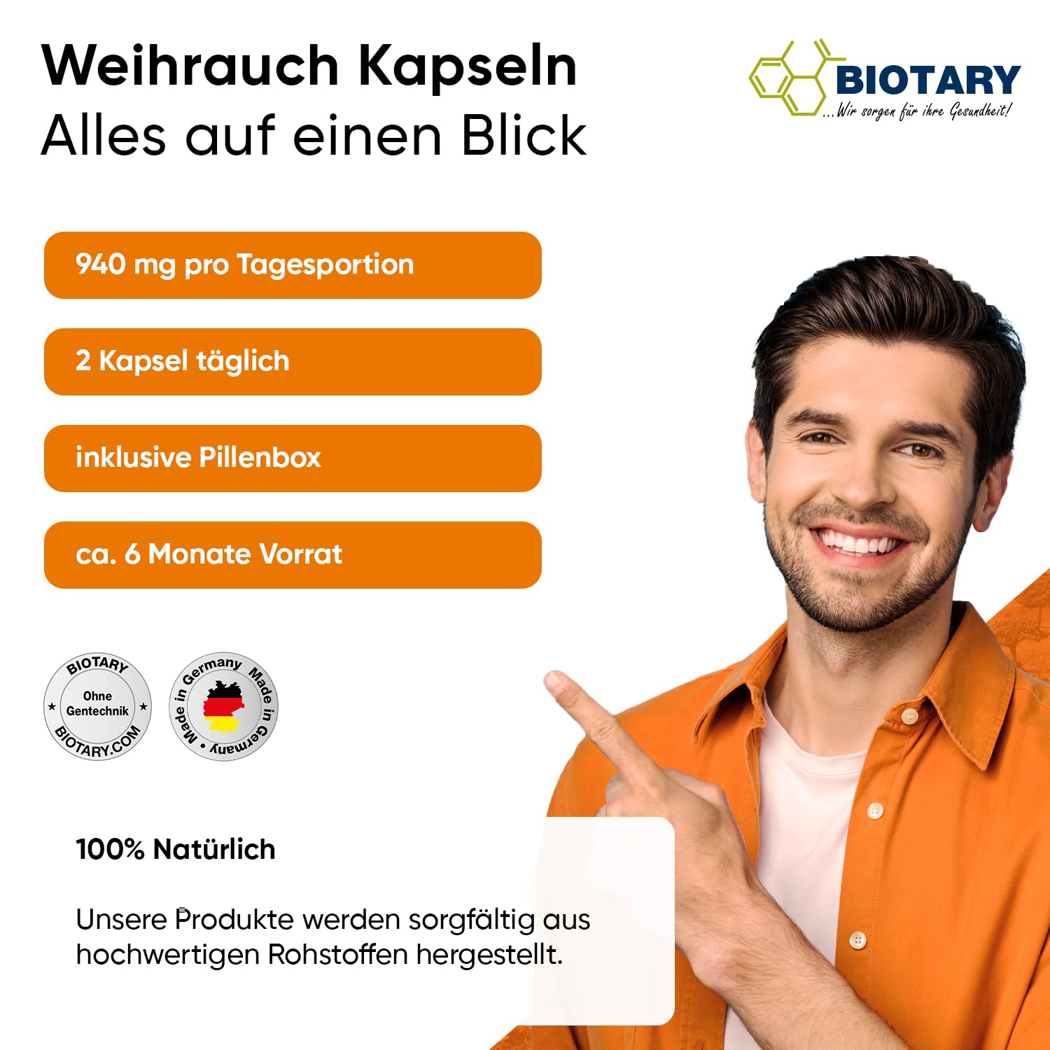 Weihrauch Extrakt 365 Kapseln 940 mg pro Tagesportion aus 100% indischem Boswellia Serrata 85% Boswelliasäure inklusive Pillenbox 6 Monate Vorrat 100% vegan reine Rezeptur geprüfte Qualität
