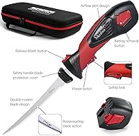 Vista 4 de Cuchillo de filete eléctrico inalámbrico, con 5 cuchillas recíprocas antiadherentes recubiertas de nitruro de Ti-Nitruro SS y agujero