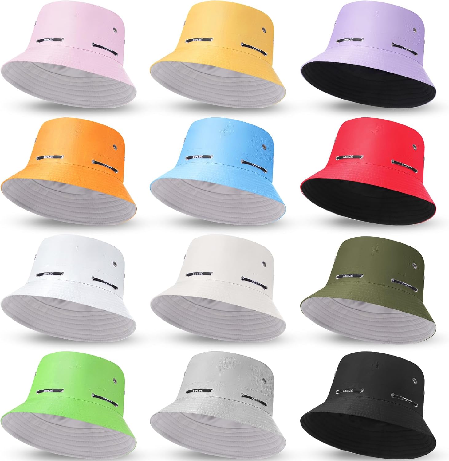 Didaey 12 Pcs Bucket Hat Summer Adjustable UV Protection Hat Bulk Wide Brim with Strings for Beach Camping Hiking