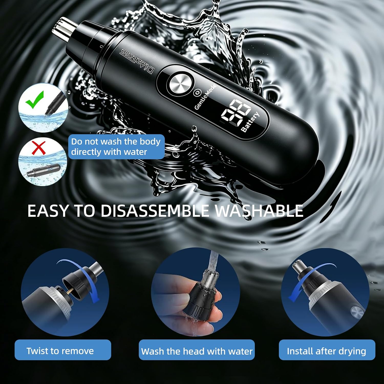 2 in 1 Nose Hair Trimmer for Men, Ultra Quiet 2-Speed Manscaped Nose Trimmer, IPX6 Waterproof Eyebrow Facial Hair Trimmer, Professional Dual-Edge Blades, LCD Display & Type-C Fast Charging (black01)