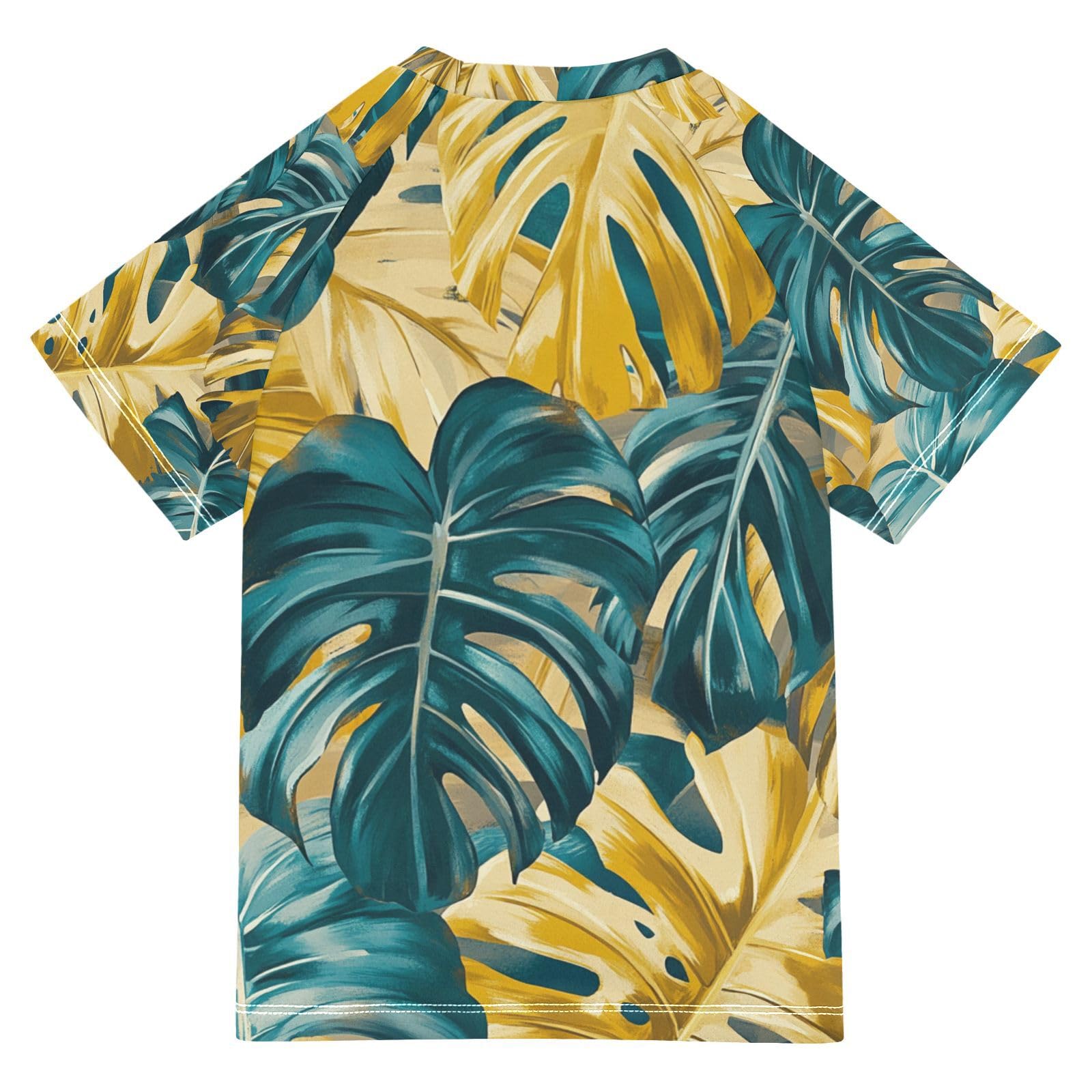 Jucciaco Boys Swimsuit Monstera Leaves Forest Sunscreen Kids Sun Rashguard Short Sleeve T-Shirts Swimwear Sets UPF 50+