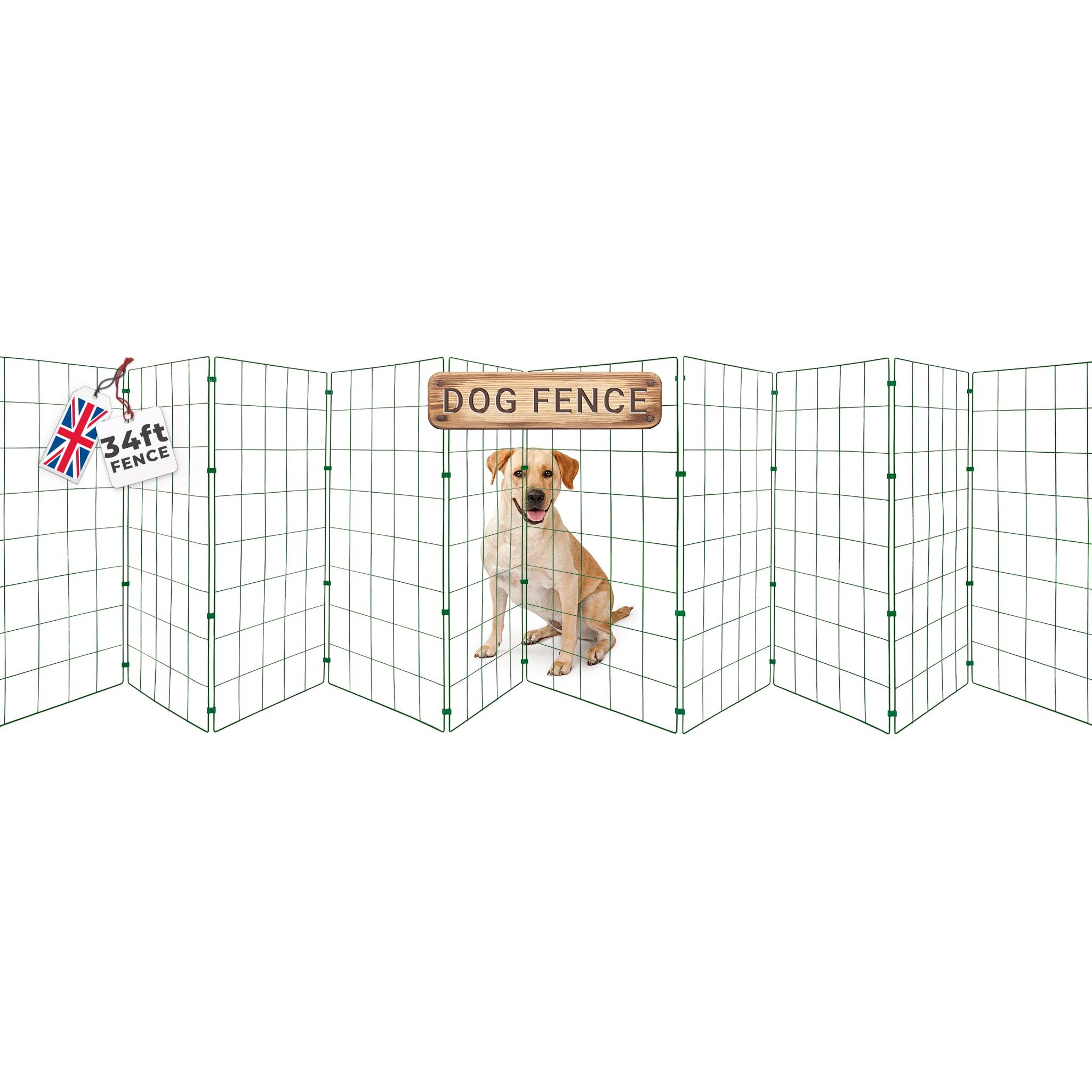 Conka Pets – Outdoor Dog Fence – Wire Garden Barrier for All Sized Dogs – 1 Metre High – 10cmx12cm Mesh Stops Dogs from Jumping - Portable, Strong, Durable and Foldable - Covers 34ft/10.4 Metre Gap