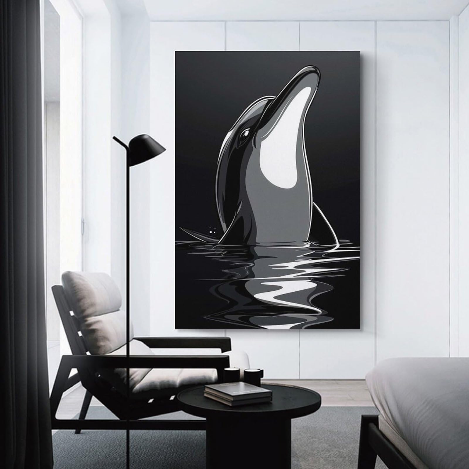 Junmoney Canvas Wall Decor Dolphin Silhouette, 24x36inch(60x90cm), for Gallery Wall Decor And Room Displays, An Easy Match for Collected Prints