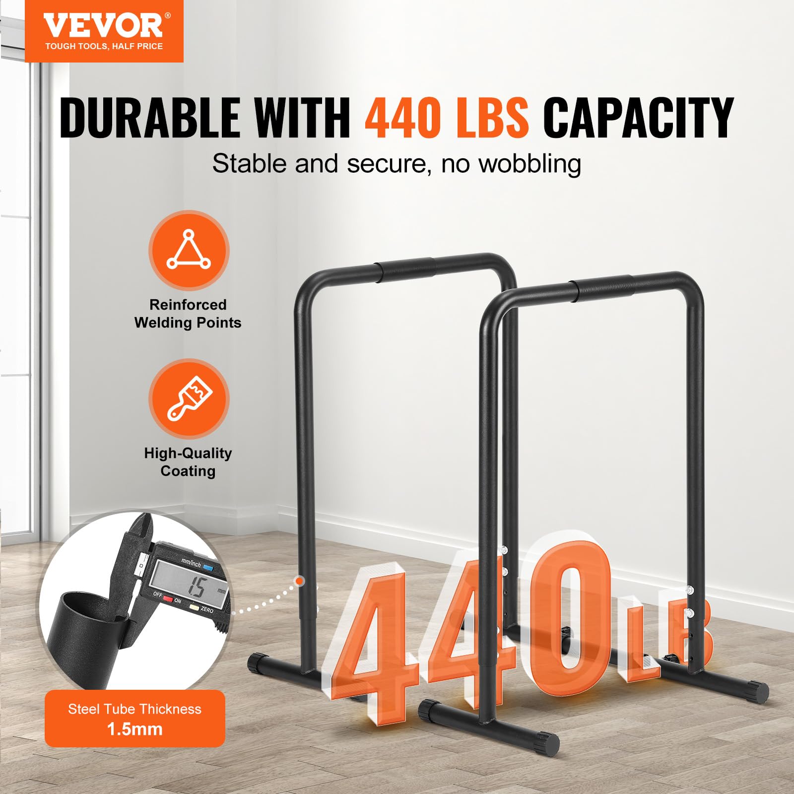 VEVOR Barre à Dips Capacité de Charge 200 kg, Barres Parallèles Très Résistante avec Hauteur Réglable, Station de Dips en Tube d'Acier pour l'Entraînement de Force, Fitness, Musculation, Gym, Maison