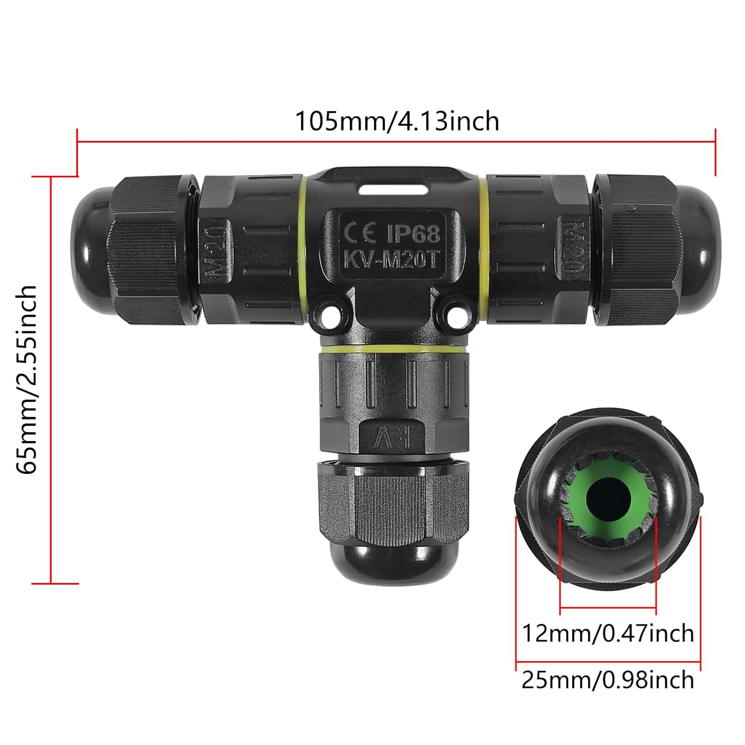 4PCS Waterproof 2Pin Electrical Cable Connector, M20 T Shape Junction Box Wire Range(5-12mm), Suitable for Repair and Extend Power Cables