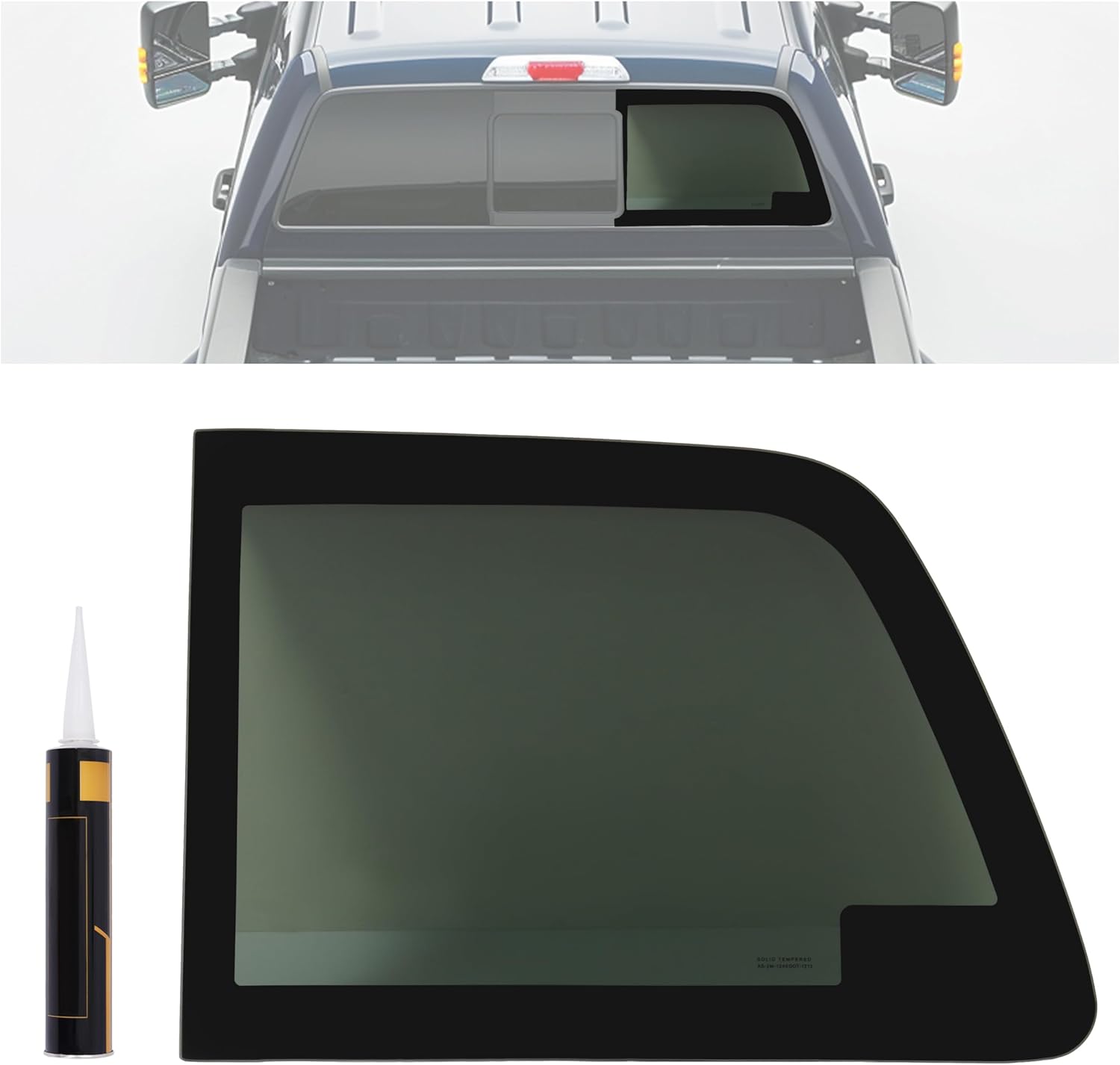 Rear Door Window Compatible with 2008-2016 Ford F250 F350 Manual and Power Slider Window Side Sliding Door Glass Dark Tinted Tempered Glass Right Passenger Side