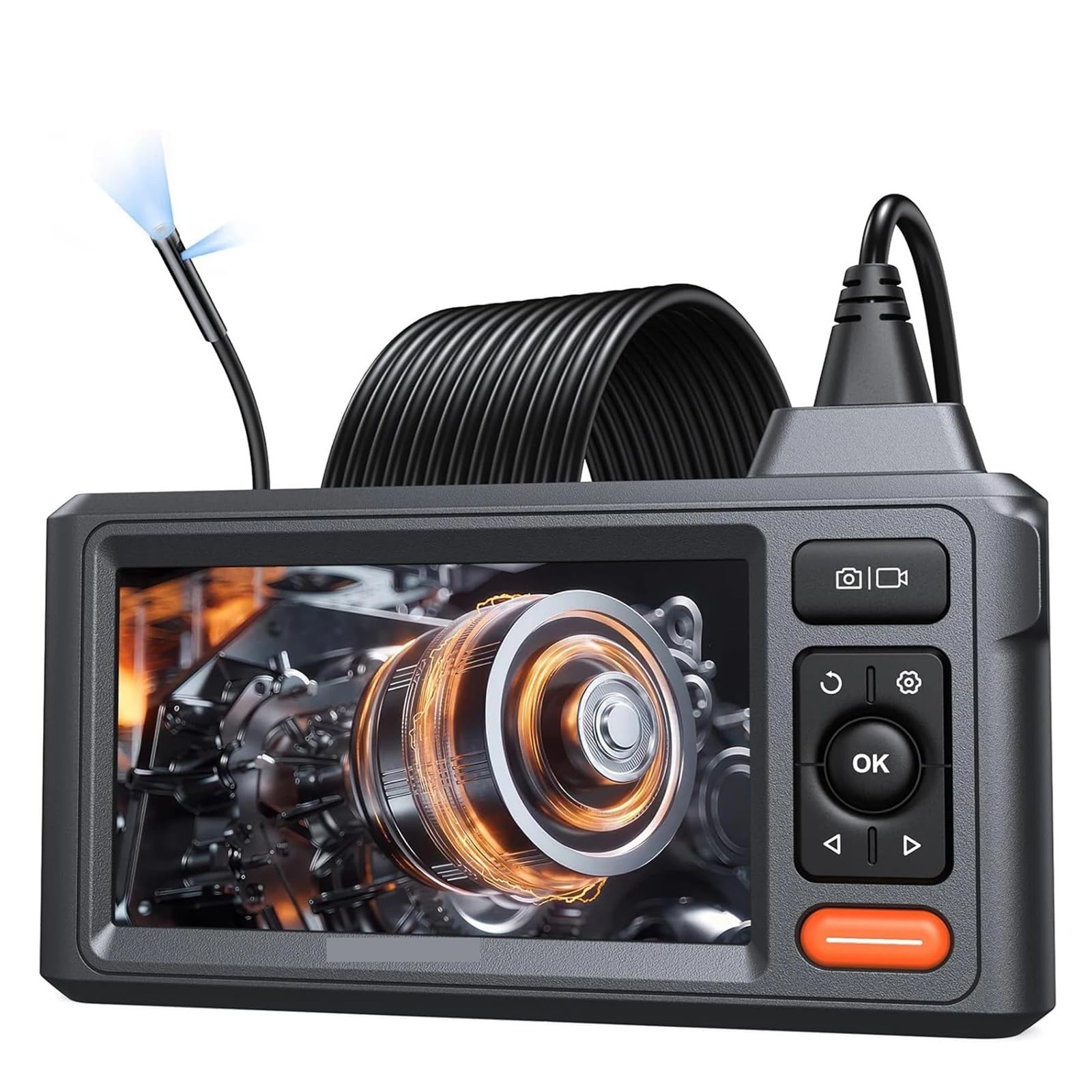 Endoskop, Kamera endoskopowa, podwójny obiektyw 1080P 8 mm, duży ekran IPS o przekątnej 5 cali, kabel długości metrów, wodoodporność IP67
