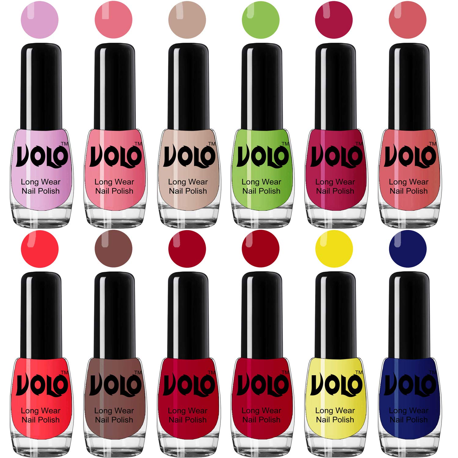 Volo True Wear High Gloss Impresso Nail Polish Sets of 12 Nail Paints(Purple, Pink, Nude, Green, Magenta, Peach, Red, Nude, Red, Red, Yellow, Blue) 60 ML-image-33