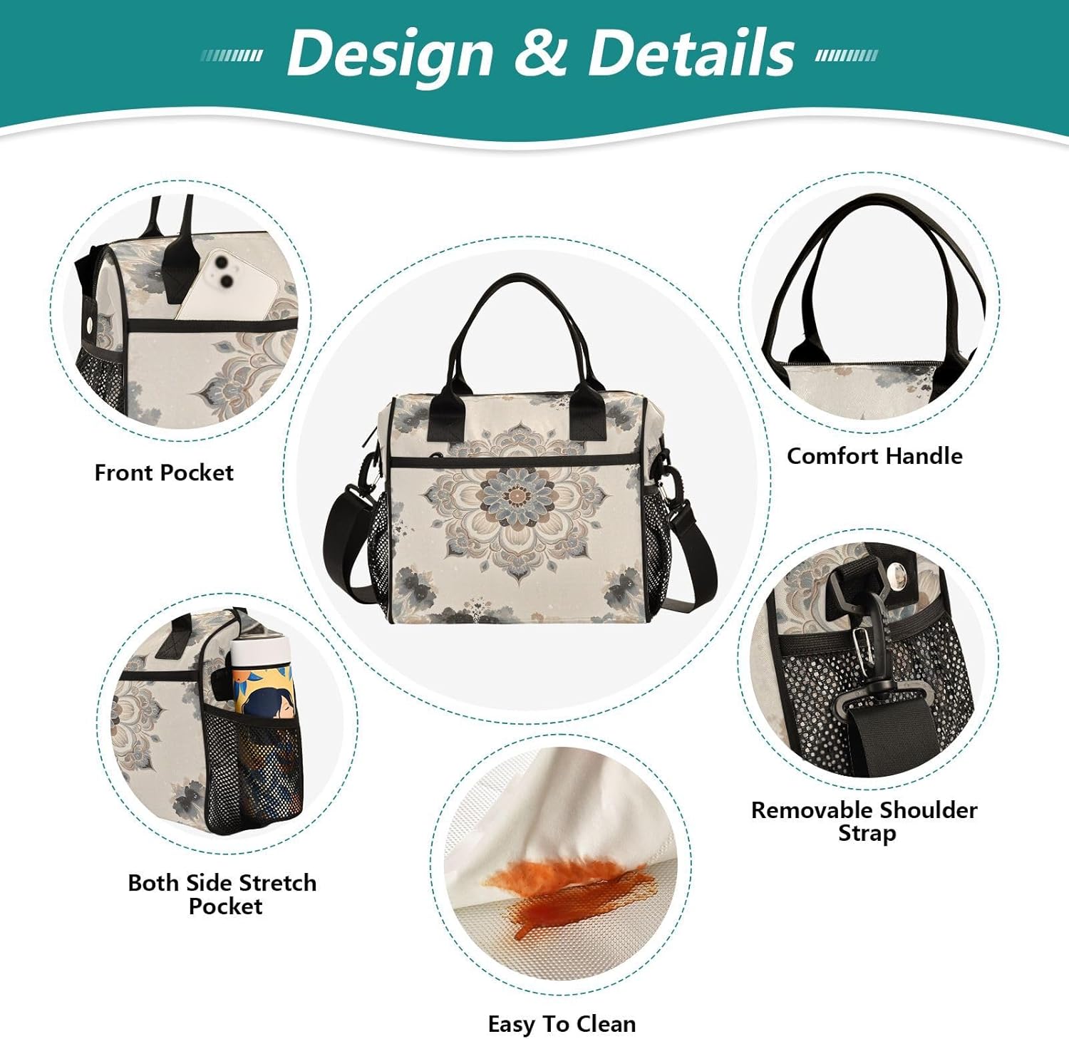 Women's Large Capacity Portable Lunch Bag Insulated Reusable Lunch Bag for Work Picnic T24