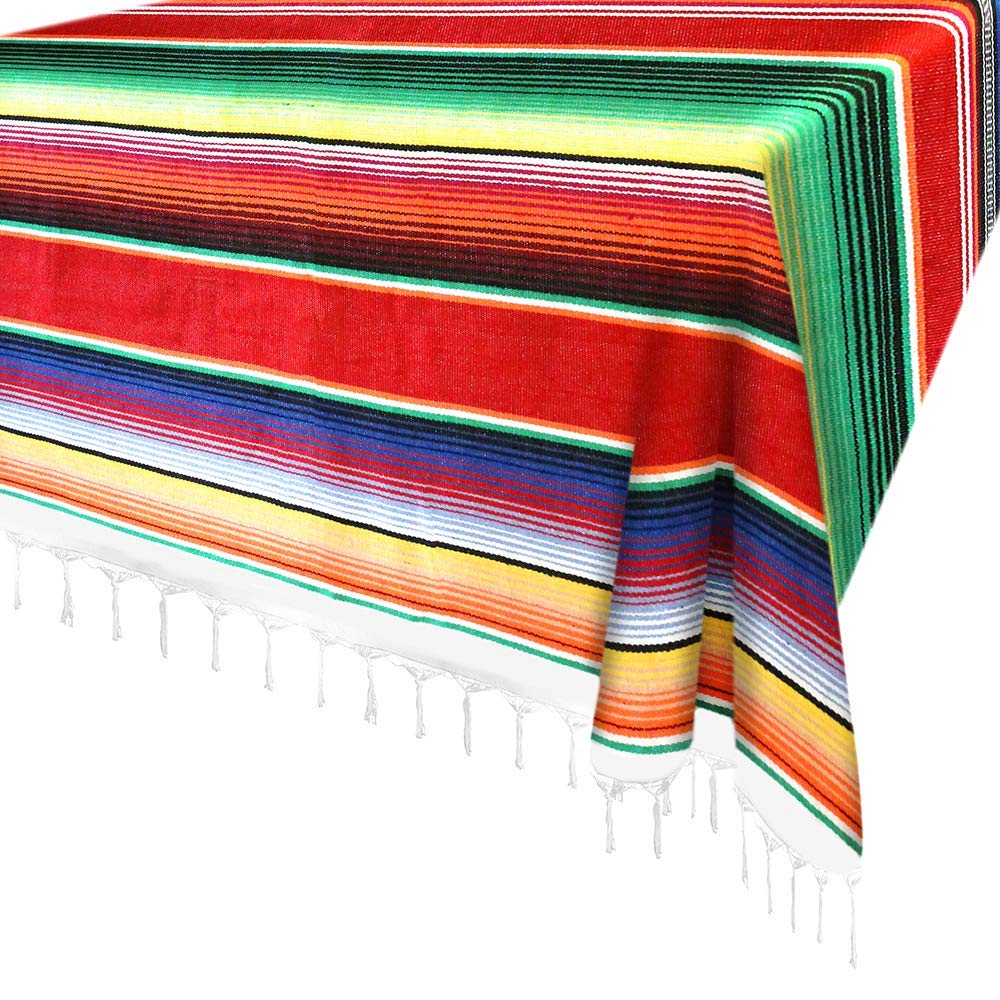 Tovaglia messicana a righe, grande, con frange quadrate, in cotone, messicana, per feste messicane, matrimoni, decorazione da esterni, colore: rosso
