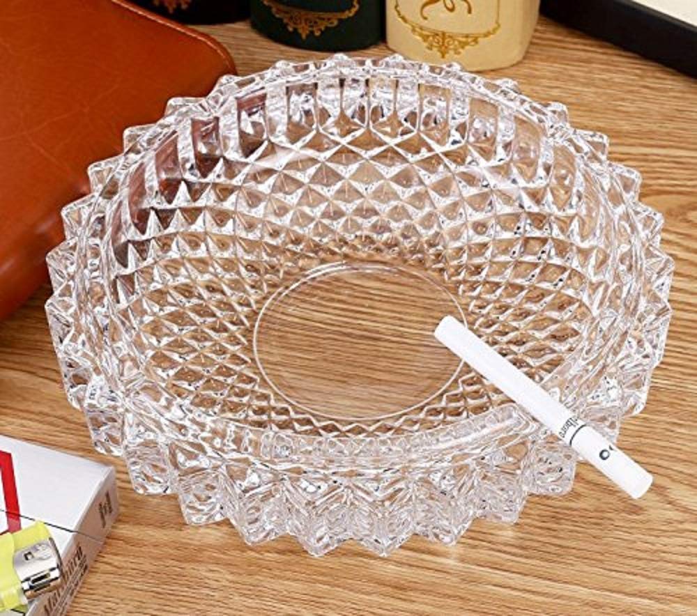 JNSM Round Shaped Crystal Clear Glass Cigarette Ashtray (Pack of 1)