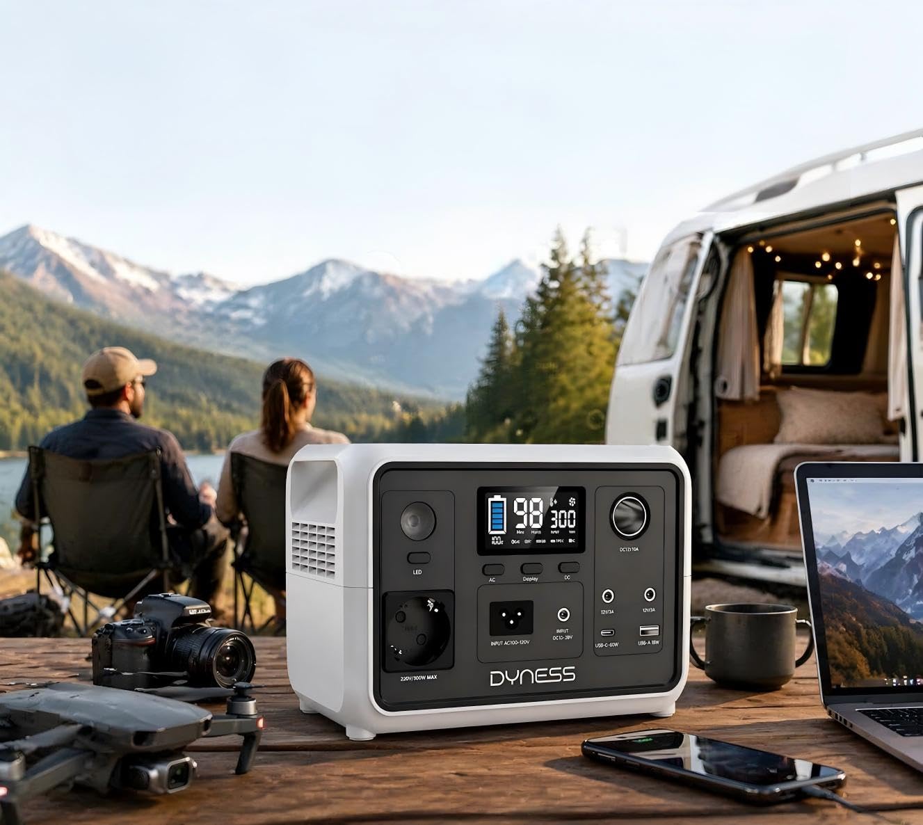 Dyness Power Station portatile da 300 W, batteria LiFePO4, presa elettrica portatile, 256 Wh, con 6 uscite e 4 opzioni di ricarica, alimentazione di emergenza per campeggio, camper, viaggi e emergenze