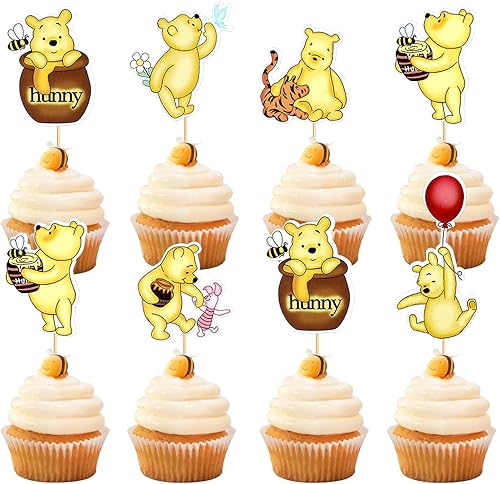 Miniatura 1 de 24 piezas Winnie Baby Shower Cupcake Toppers para Classic the Pooh suministros de fiesta de cumpleaños, decoración de pastel de Winnie para