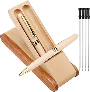 2 Pieces Ballpoint Pens,Retractable Black Ink Metal Pen with 4 Pieces Ballpoint Pen Refills and Wooden Case Box Metal Black Ink Pens Messages Pen Rollerball Gel Ink Pens for Adults Office Supplies