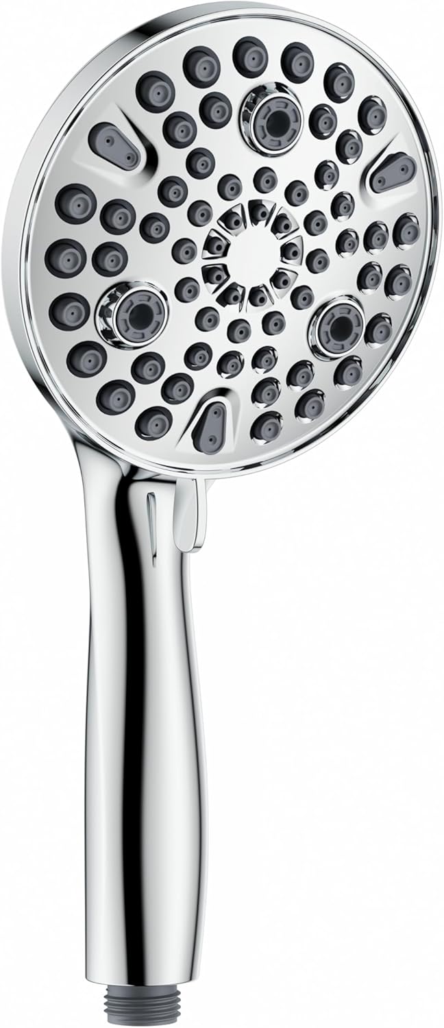 XMJAS-TURN High Pressure 10-mode Handheld Shower Head - Anti-clog Nozzles,Built-in Power Wash to Clean Tub, Tile & Pets,Extra Long 5 ft.Stainless Steel Hose, Copper interface shower holder
