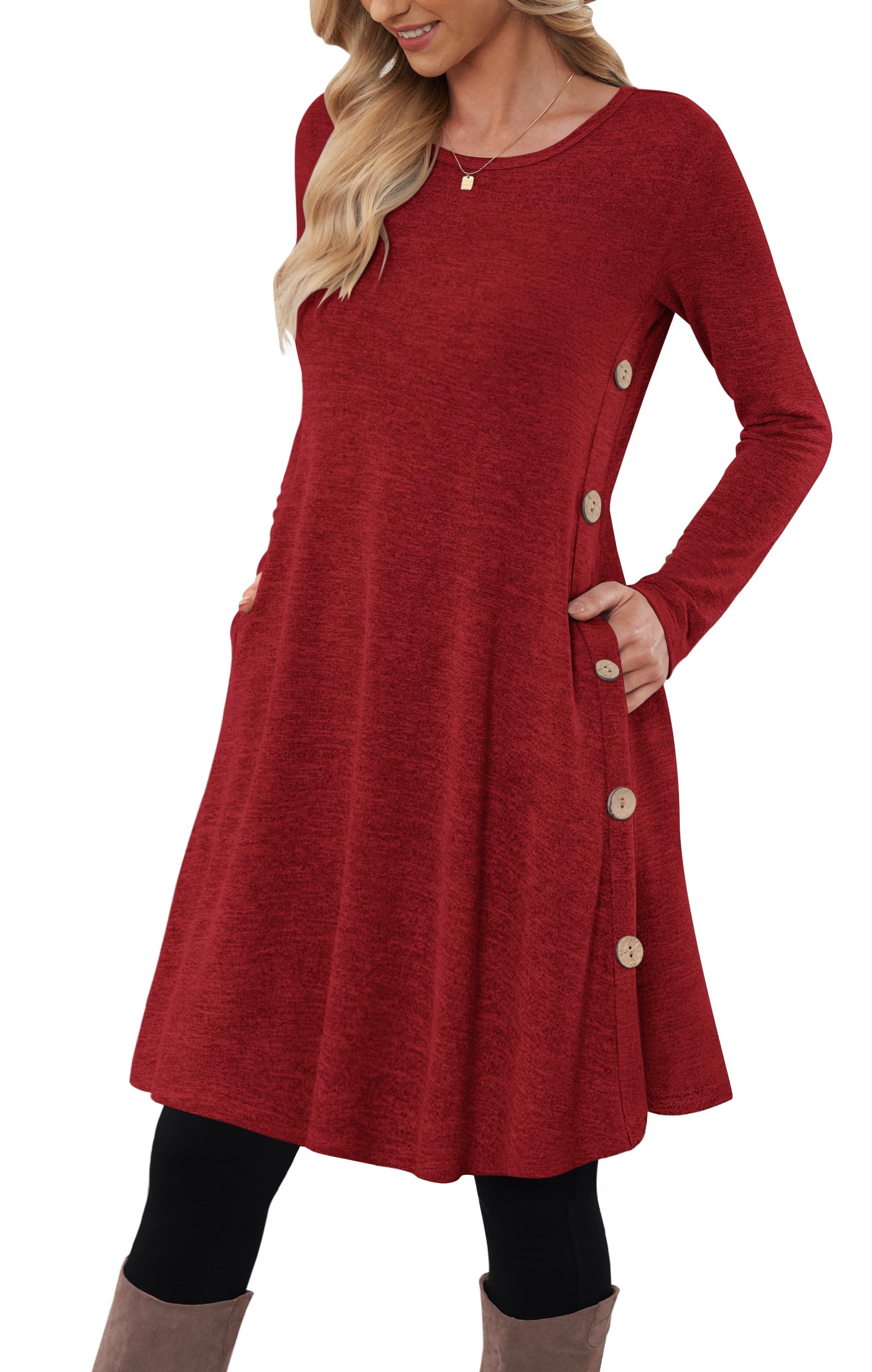 MOLERANI Jumper Dress for Women Long Sleeve Dress Ladies Button TunicDress with Pockets Bright Red Size 24 XXL