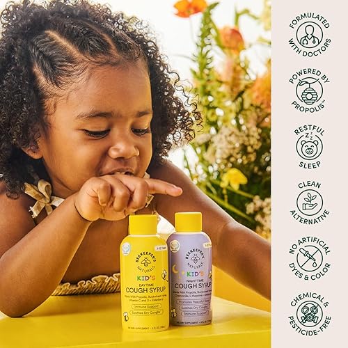 Miniatura 5 de Beekeeper's Naturals Jarabe para la tos de miel para niños, paquete económico de día y noche, apoyo inmunológico con saúco, vitamina C, D, propóleo