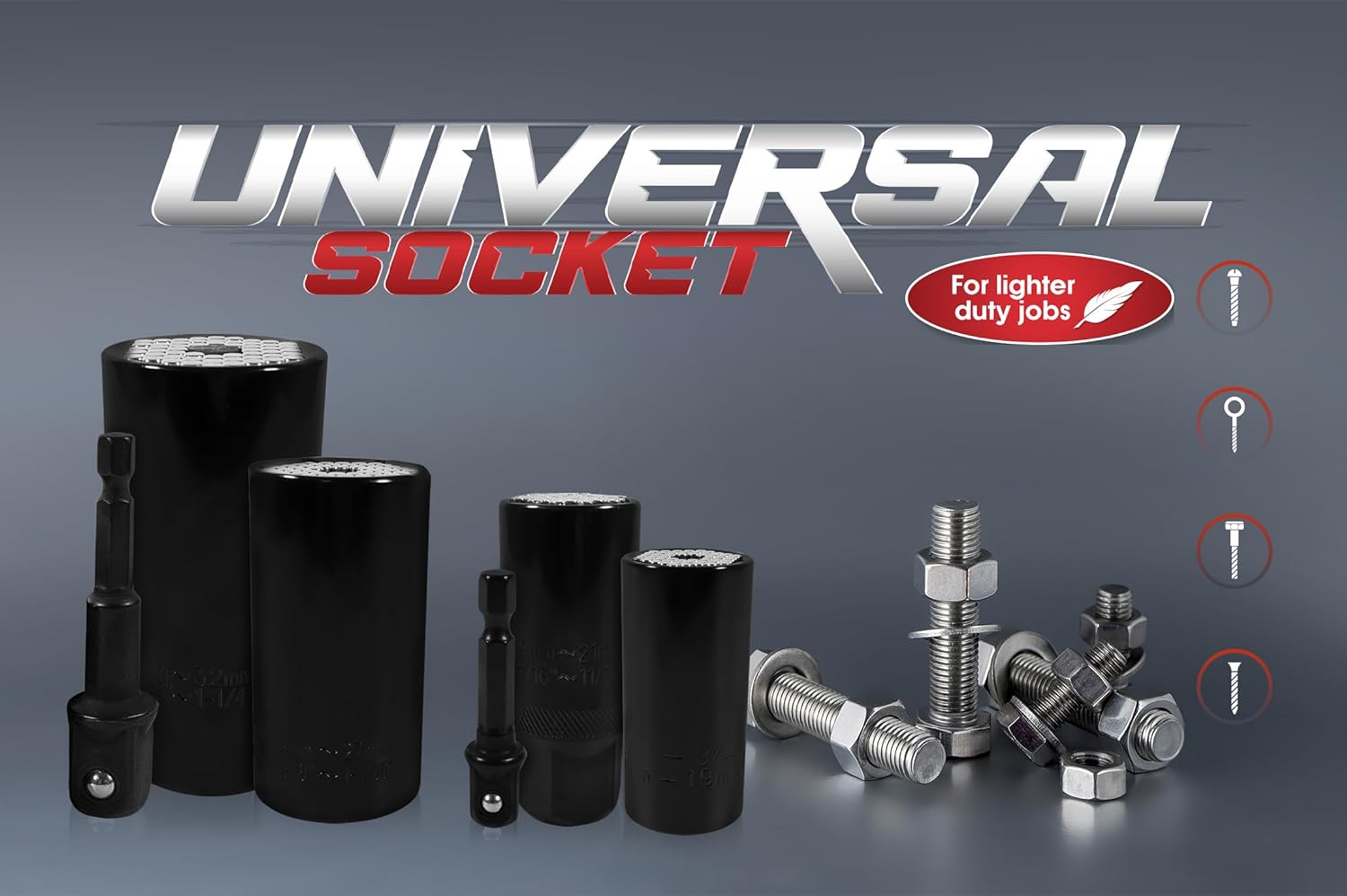 Counteract 3/8" Universal Socket, Fits 7-19mm & 1/4" - 3/4", High Carbon Steel - US38-719