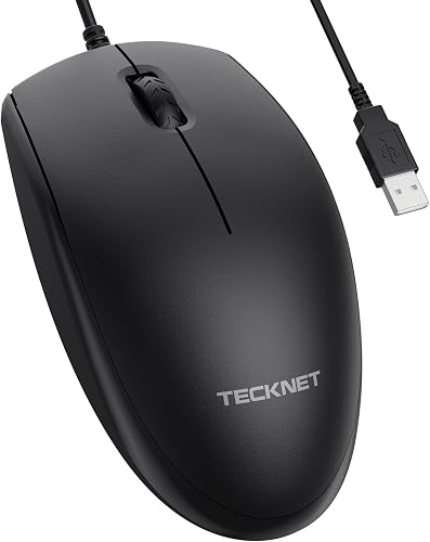 TECKNET USB-A Wired Mouse for Laptop Computer with 2-Button,Home and Office 5FT Corded Mouse, 1600DPI Ergo-Optic Shape PC Mouse Wired for Chromebook,PC,Desktop,Notebook-Black | Corded Mouse with 2-Button,Home and Office , Shape PC Mouse Wired for Chromebook,PC,Desktop,Notebook-Black