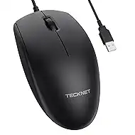 TECKNET USB-A Wired Mouse for Laptop Computer with 2-Button,Home and Office 5FT Corded Mouse, 1600DPI Ergo-Optic Shape PC Mouse Wired for Chromebook,PC,Desktop,Notebook-Black