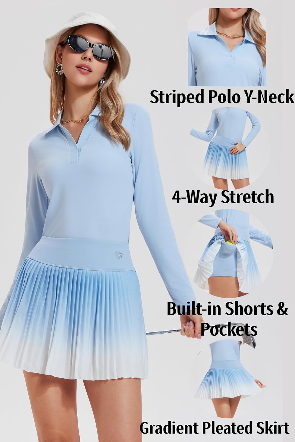 AFZ Women 2 Piece Tennis Skirt Set Pleated Pickleball Outfits Polo Golf Shirt Athletic Dress with Pockets