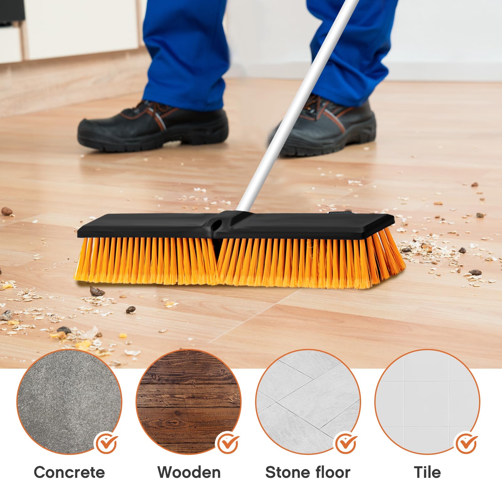 Suclain 2 scopa a spinta per esterni, ampia, resistente, con manico lungo, setole rigide, spazzola per calcestruzzo, per la pulizia di bagno, cucina, patio, garage, negozio, terrazza, pavimenti in