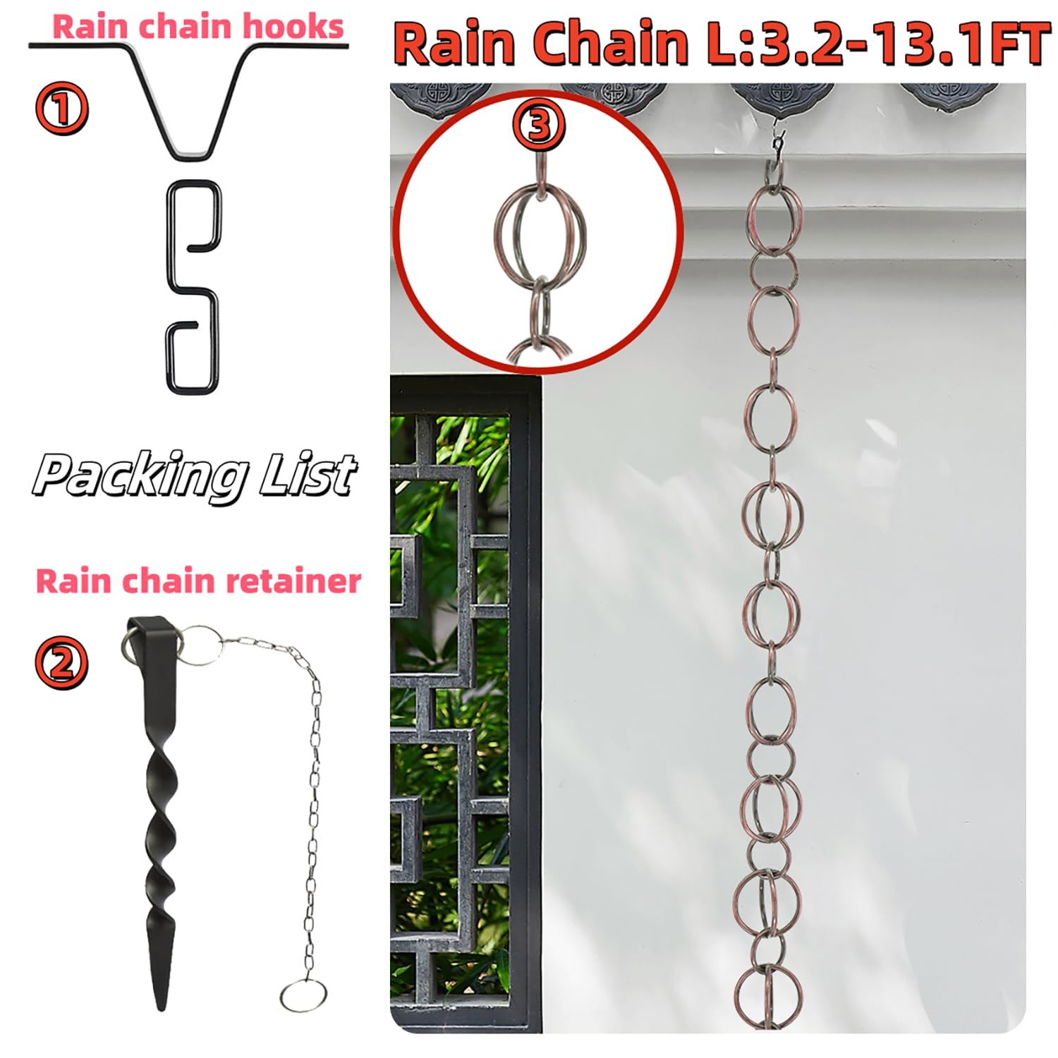 DFTDFYXYCadena para Lluvia Cadena De Lluvia De Aluminio Sistema Colector De Lluvia Bajante De Cadena Colgando Garden Products para Decoraciones De Jardín Al Aire Libre,Drenaje De Aleros,2.6m(8.5ft)