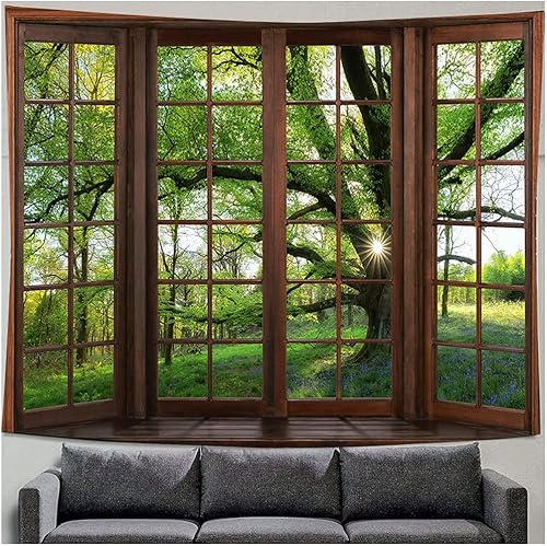 Miniatura 2 de Tapiz de bosque, tapiz de pared, montaña, para el hogar, oficina, dormitorio, decoración interior y exterior, tamaño grande 59 pulgadas de ancho x