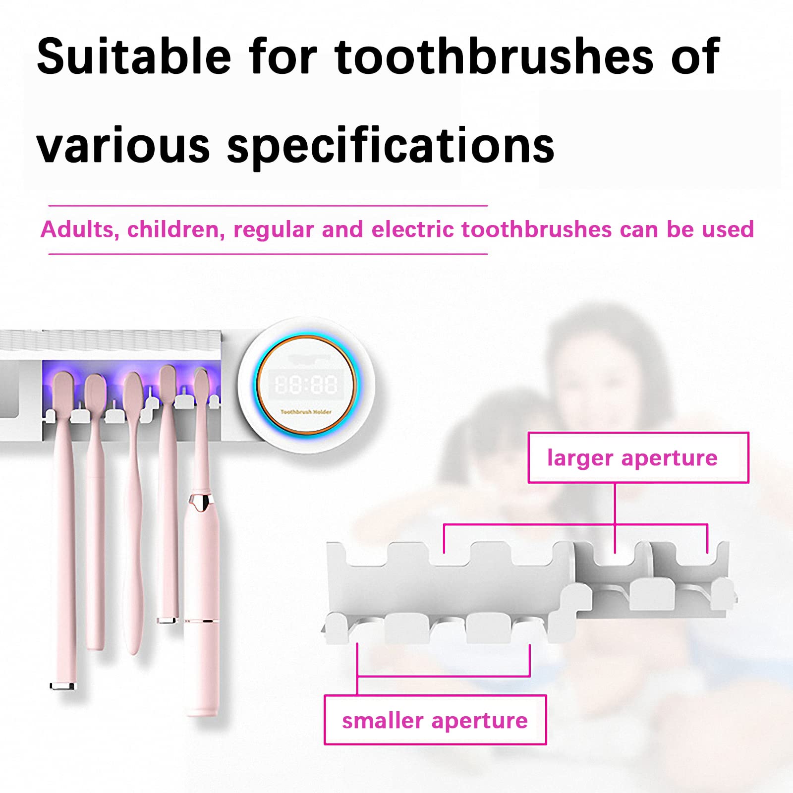 Portaspazzolino con sensore Intelligente con spremi dentifricio, mensola per spazzolino Elettrico a Parete con Asciugatura Senza Fori con luci ambientali+Display Digitale
