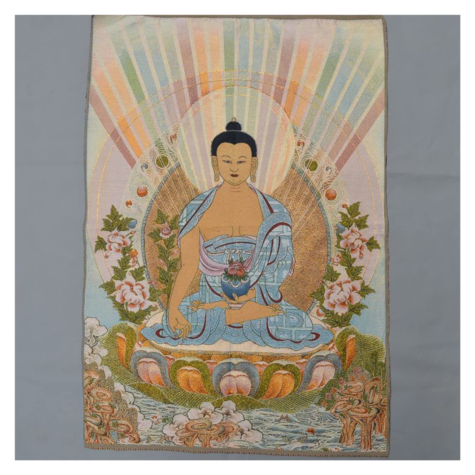 Buddha della Medicina Tibetano Thangka Ricamo Pittura Buddista Thangka Broccato Arazzo Pittura Arte - Decorazione della Camera da Letto Yoga (Size : 60x90cm(23x35inch))