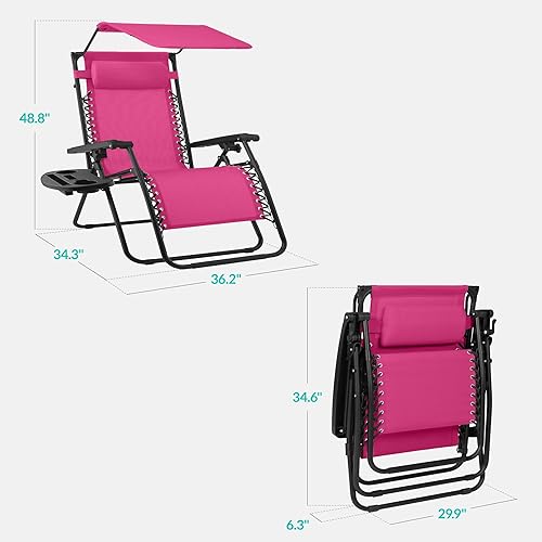 Miniatura 147 de Best Choice Products Silla reclinable plegable de gravedad cero para exteriores, de patio, para salón al aire libre, con toldo ajustable, Bandera