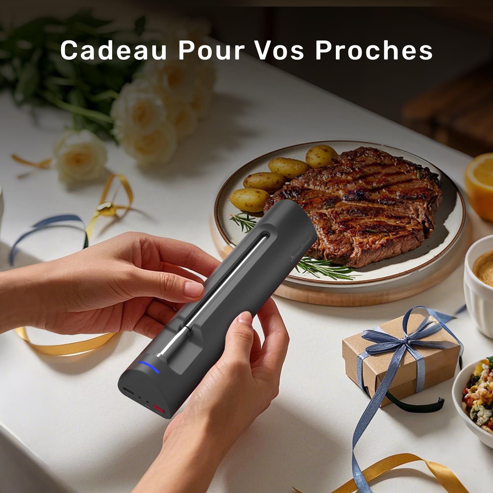 S Pro Thermomètre Cuisine Sans Fil, Thermomètre à Viande avec App et 6 Capteurs, Précision de ±0,1 °C, Surveillance par Application avec minuterie et alarme, IP69 étanche et, pour BBQ, Grill