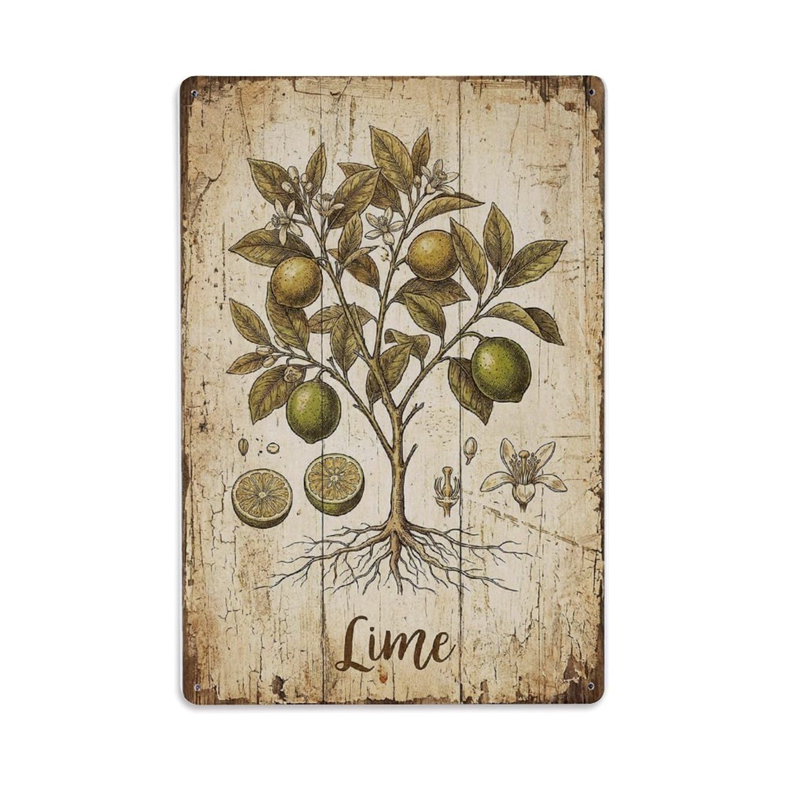 Fqnyr Style Lime Citrus Fruit 1 Metal Tin Sign Plaque Wall Decor For Cafe, Club Bar, Office, Home Garden Metal Poster 8X12inch