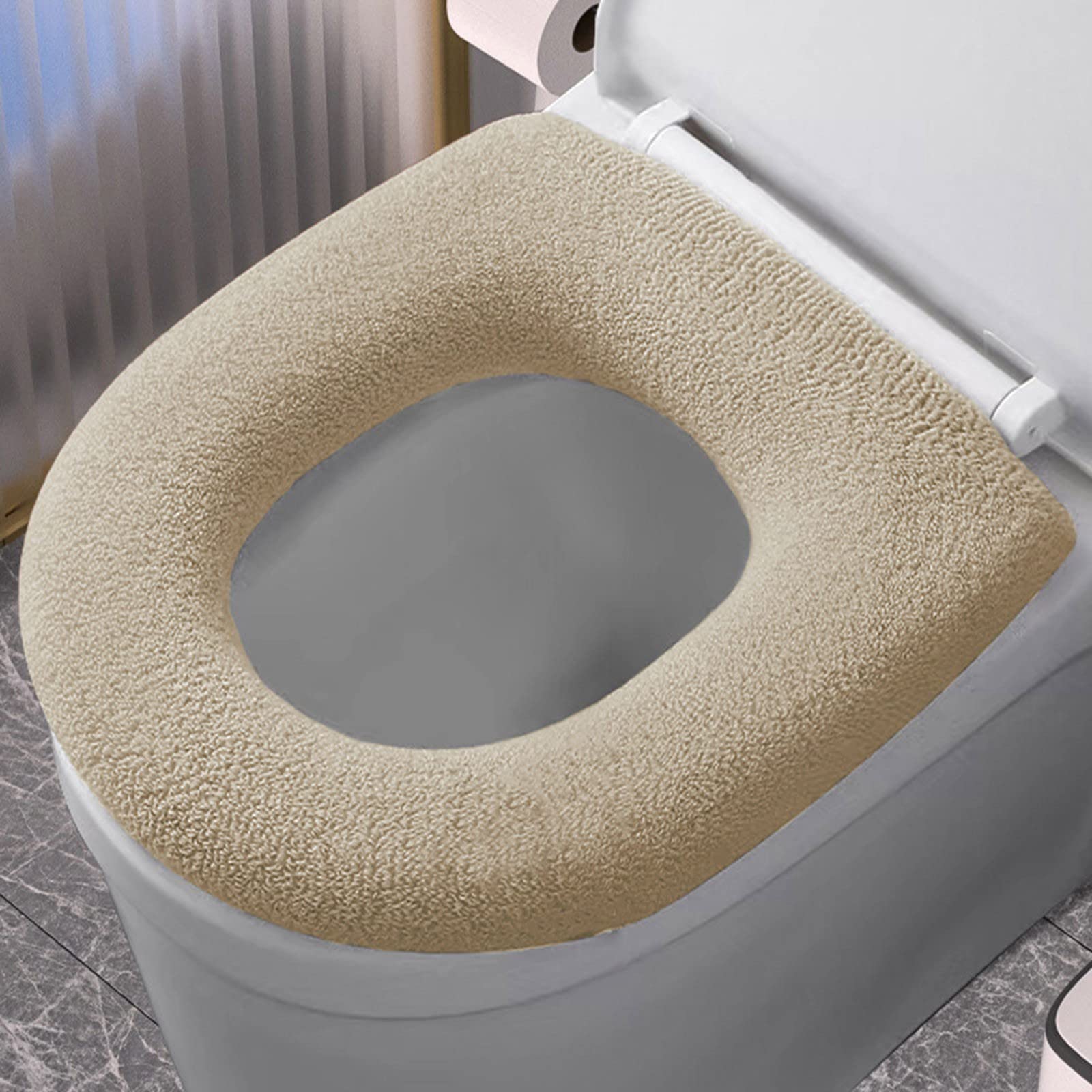 Mubx Four Seasons Universal Warm Toilet Seat, Soft Cover, Retractable, Washable, Comfortable, Reusable, Grey, Oval, Modern Minimalist, Polyester