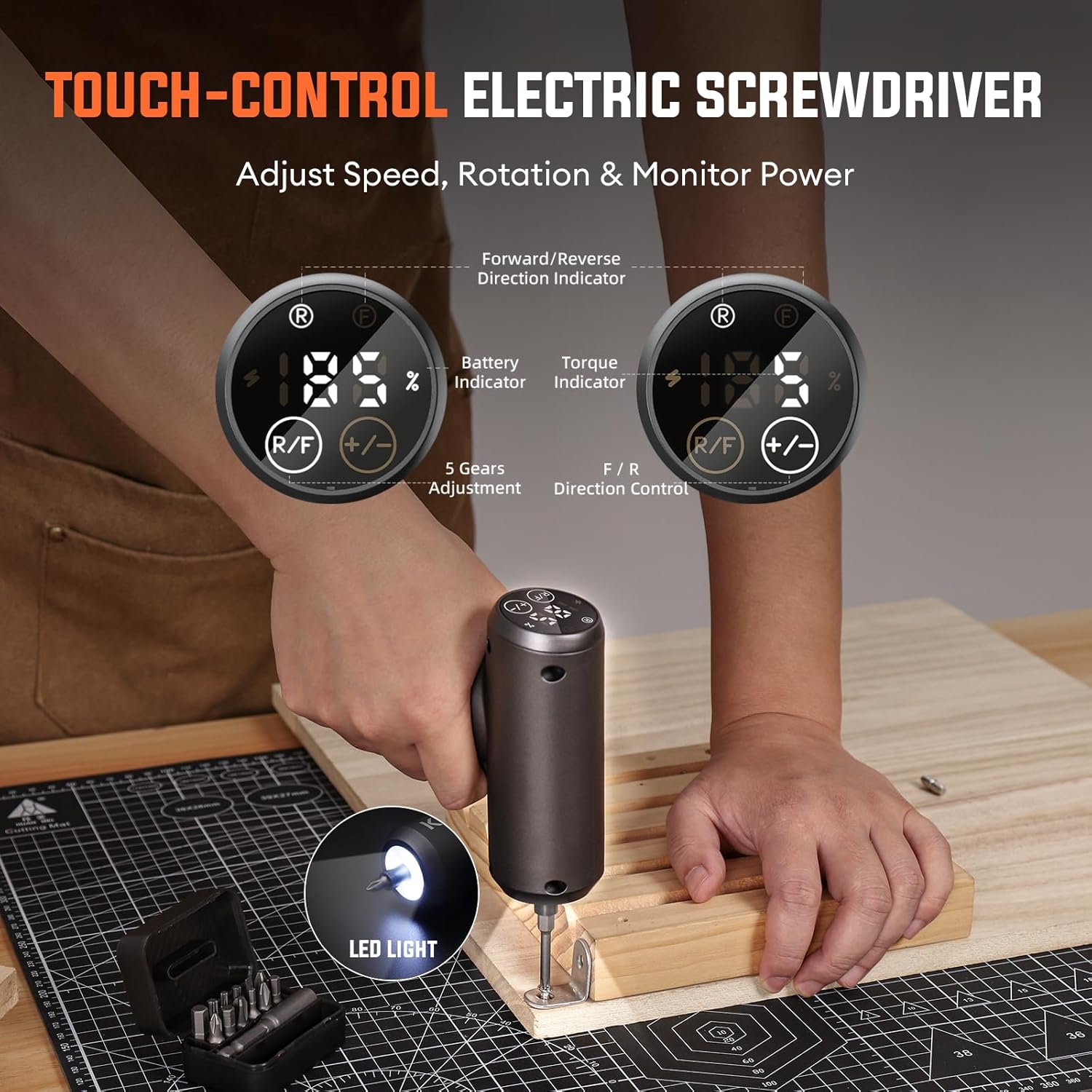 Electric Screwdriver Set - 4V Cordless Screwdriver Rechargeable 2500mAh - 5 Torque Settings Power Screwdriver 250RPM 5N·m Max - Tools for Furniture Electrical Repairs - LED, 15 S2 Metal Bit, 1/4" Hex