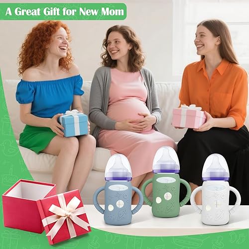 Miniatura 7 de BUSOHA Paquete de 3 fundas de silicona para botellas de vidrio Lansinoh, fundas de cuello ancho para biberones de Lansinoh, soporte para biberones