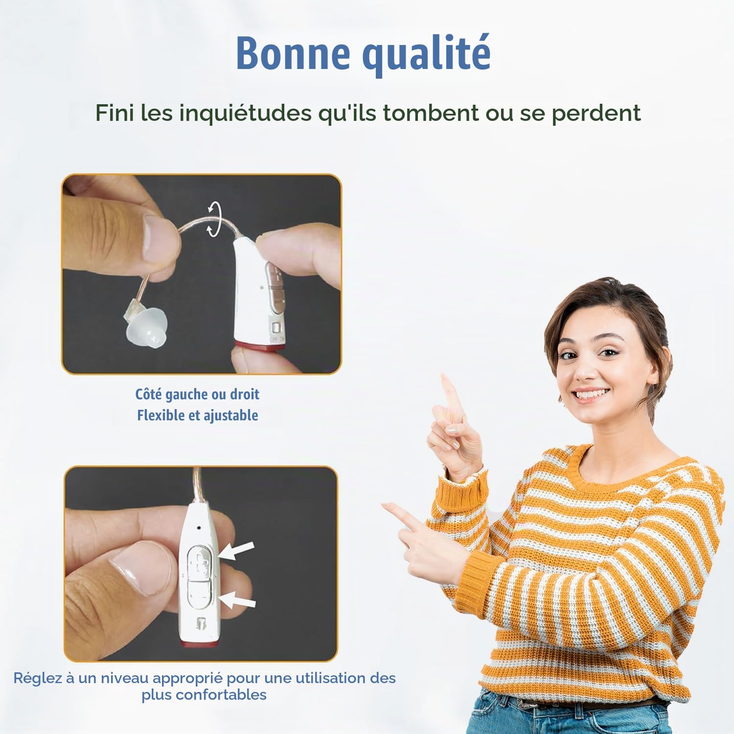 Bouchons d'oreille pour personnes âgées - (Paire) Appareil personnel binaural numérique derrière l'oreille, batterie longue durée, conception BTE confortable toute la journée