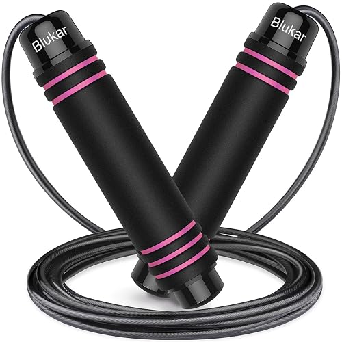 Blukar Corde à Sauter, Speed Jump Rope Réglable pour Hommes & Femmes | Roulements à Billes en Acier, Poignées Antidérapantes en Mousse, Câble en Acier pour Fitness, Crossfit, Sport, Boxe, GYM -3M - Rose