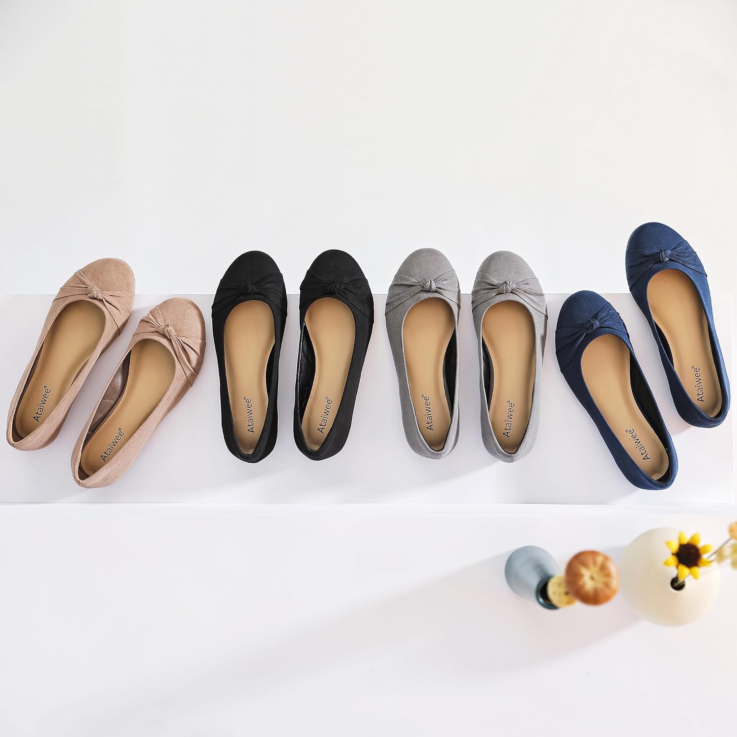Ataiwee Women's Wide Width Flat Shoes - Comfort Dress Flats, Classic Ballet Shoes for Office.