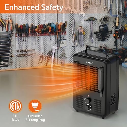 Miniatura 3 de Shinic Calentador Milkhouse de 1500 W, calentador utilitario Milkhouse con termostato ajustable, protección contra sobrecalentamiento y vuelco,