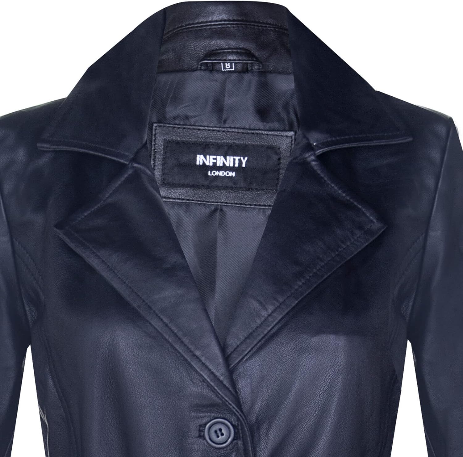 Ladies Black Leather Full-Length Trench Classic Coat Black