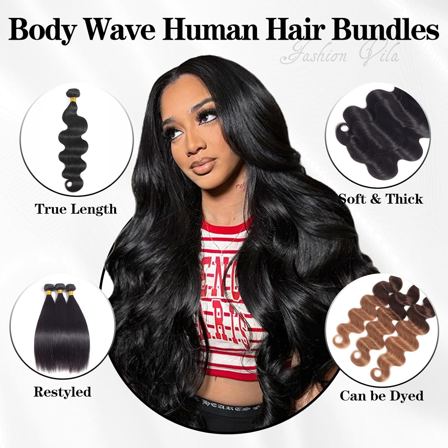Body Wave Bundles Human Hair Brazilian Virgin 3 Bundles 18 20 22 Inch 100% Unprocessed Brazilian Virgin Human Hair Weave Double Weft Body Wave Hair Extensions Natural Black for Black Woman