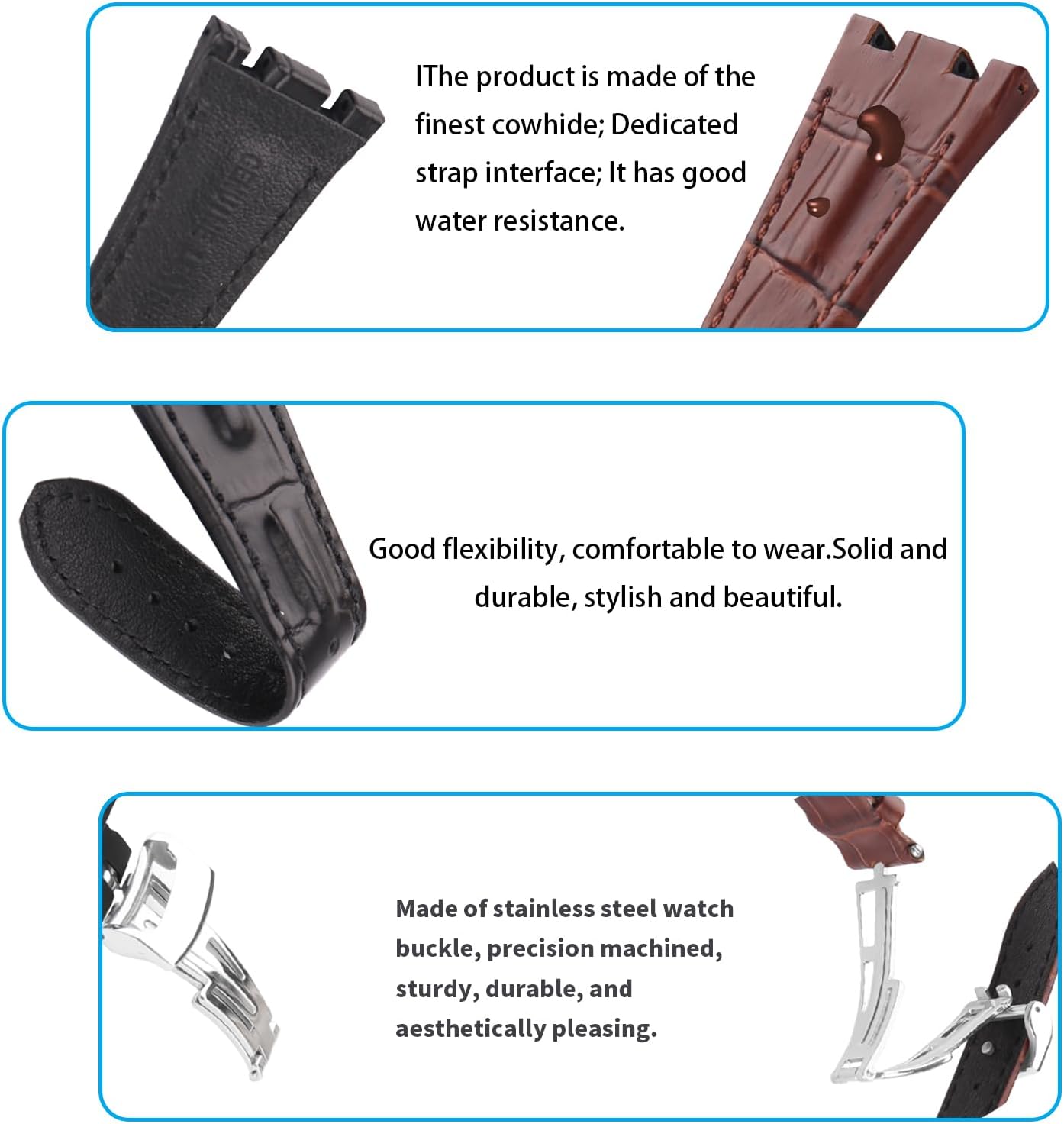 Leather 28MM Watch Bands Compatible Fit for Audemars Piguet AP Royal Oak Offshore 15703 15710 15400 26470 26400 Strap Wirstband for Men and Women Waterproof Bracelet Watch accessories